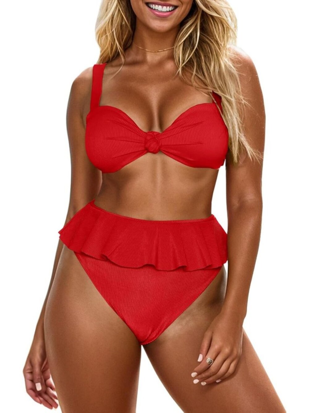 High Waisted Ruffle Bikini Set - Women's 2 Piece Swimsuit for Summer Fun